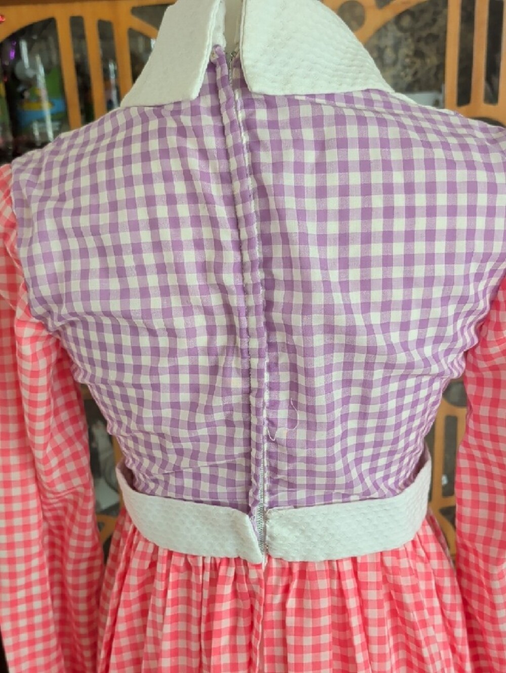 Vintage Pink Gingham Maxi Dress with White Collar - Picture 7 of 9